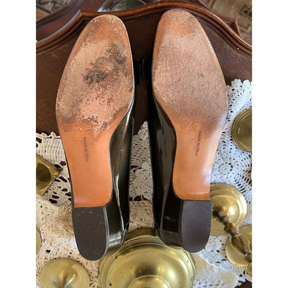 Vintage 90s Ferragamo Vara Bow Patent Leather Dark Brown 8 AA 338 DB 43048 - Picture 6 of 8
